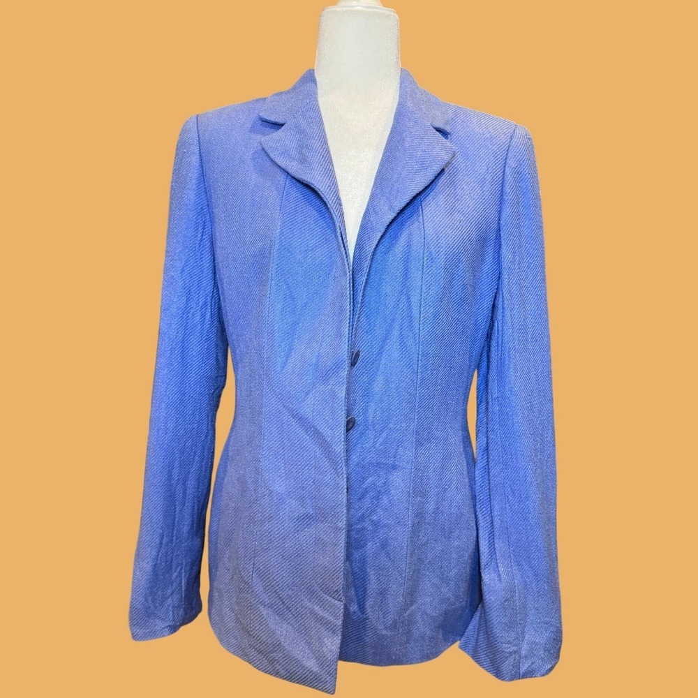 CARLISLE Silk Blazer Jacket 6 Blue Textured Three Button Tailored